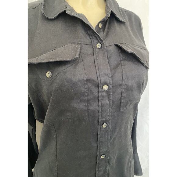 FRAME Arie Linen Blend Button Down Shirt Black Noir Long Sleeve Cutaway L - Picture 5 of 10